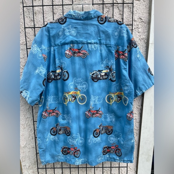 Halekulani Hawaiian shirt motorcycle motif short sleeve button down mens size XL - Picture 4 of 6